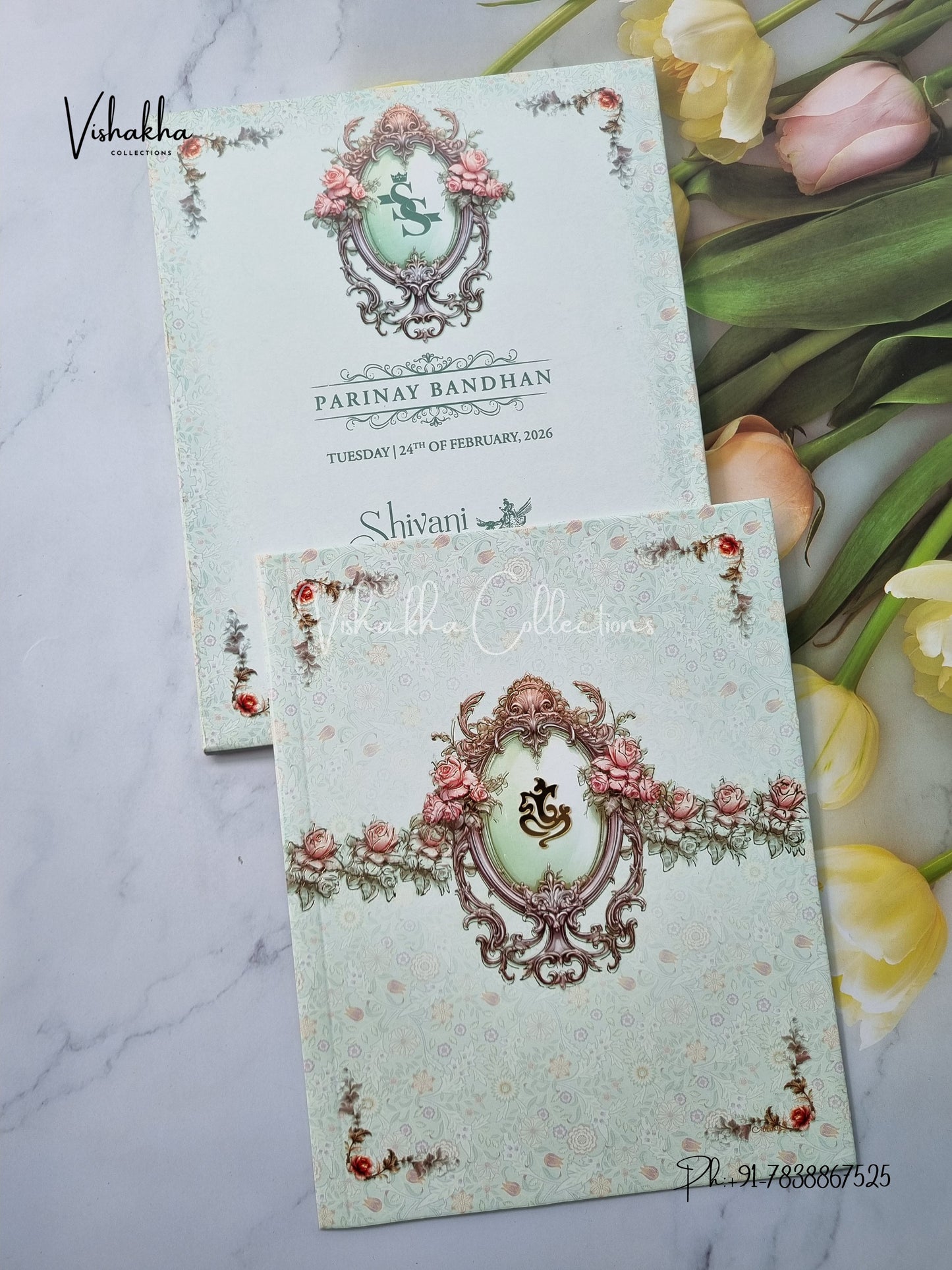 Semi Box Flower Hindu Muslim Christian Sikh invitation Cards ATS-5229