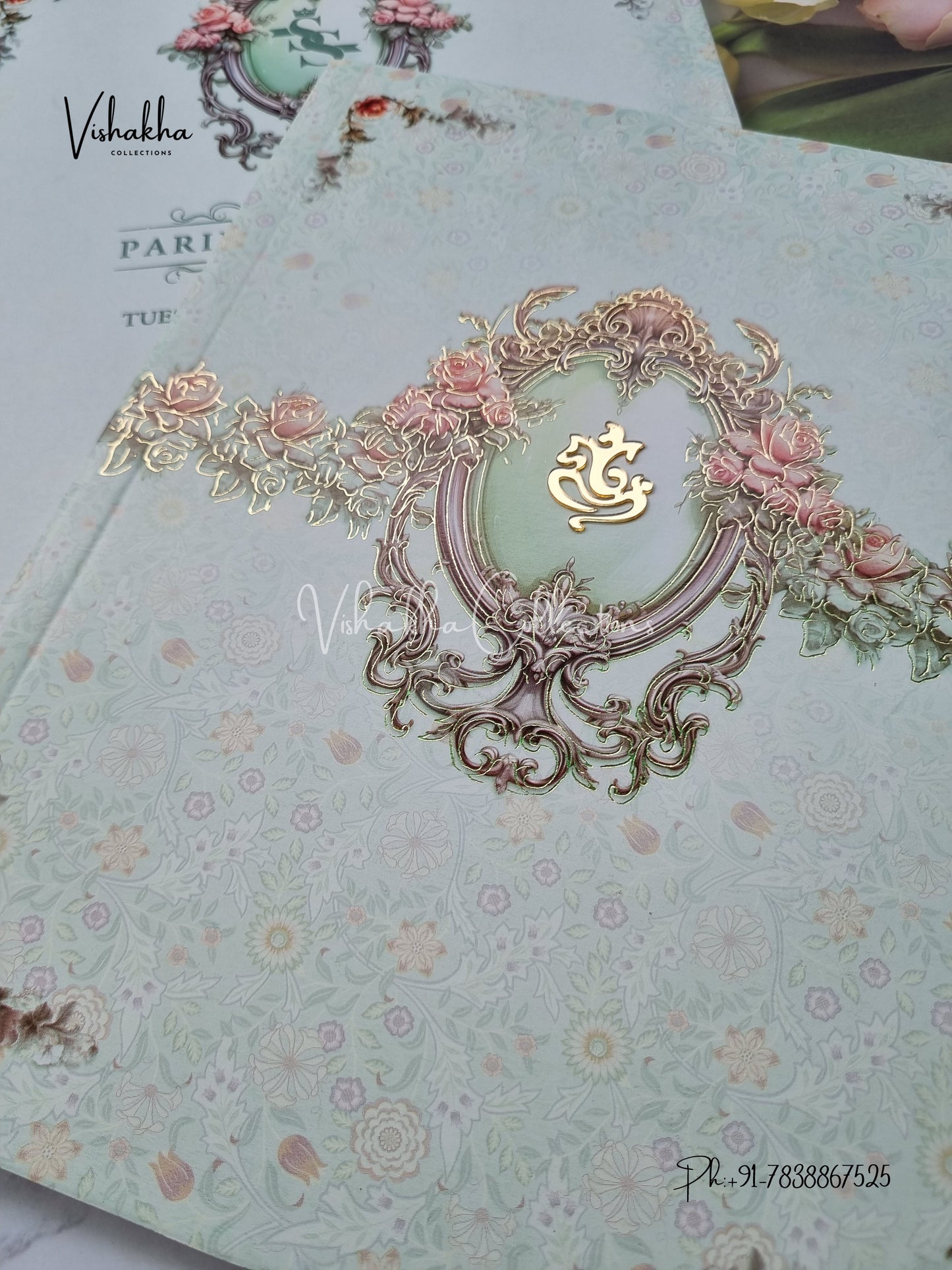 Semi Box Flower Hindu Muslim Christian Sikh invitation Cards ATS-5229