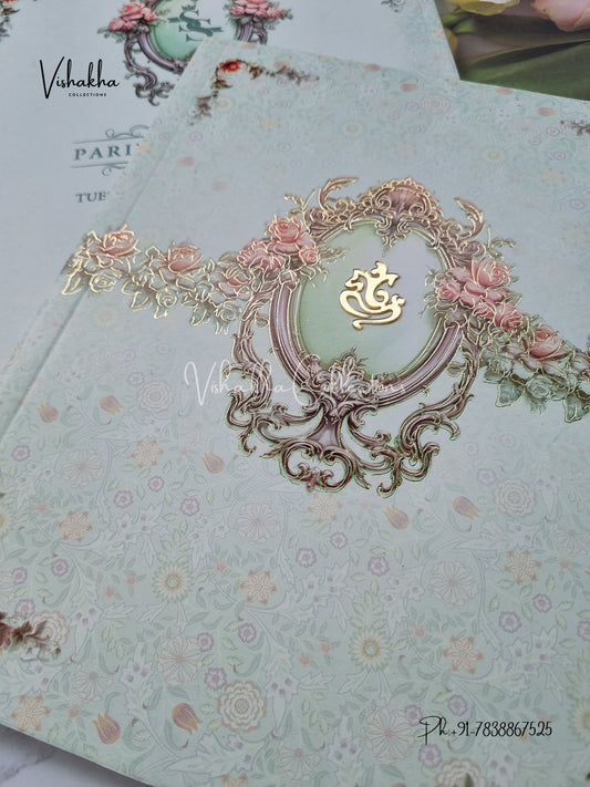 Semi Box Flower Hindu Muslim Christian Sikh invitation Cards ATS-5229