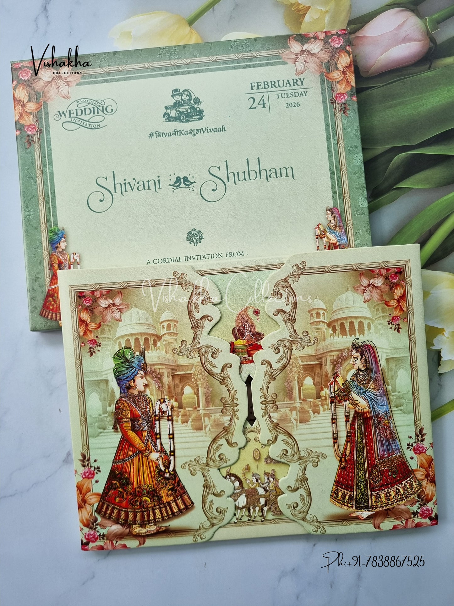 Unique Concept Semi Box Dulah Dulhan Double Door Hindu Sikh invitation Cards ATS-5234