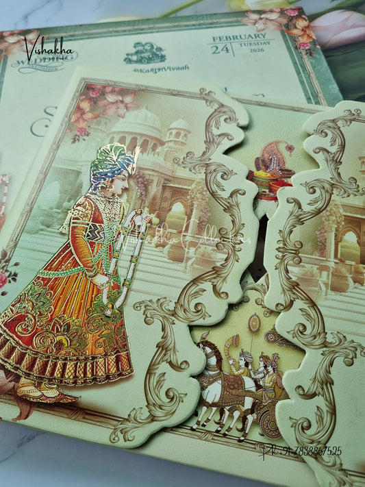 Unique Concept Semi Box Dulah Dulhan Double Door Hindu Sikh invitation Cards ATS-5234