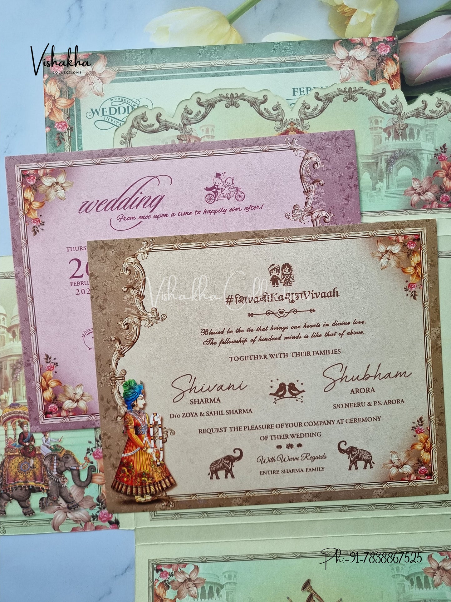 Unique Concept Semi Box Dulah Dulhan Double Door Hindu Sikh invitation Cards ATS-5234