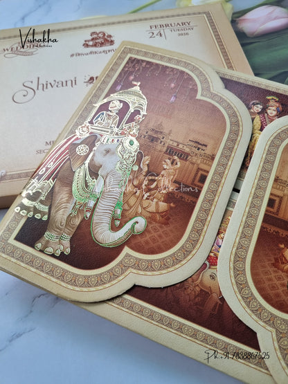 Unique Concept Semi Box Hathi Dulah Dulhan Double Door Hindu Sikh invitation Cards ATS-5235