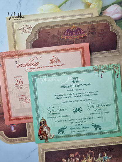 Unique Concept Semi Box Hathi Dulah Dulhan Double Door Hindu Sikh invitation Cards ATS-5235