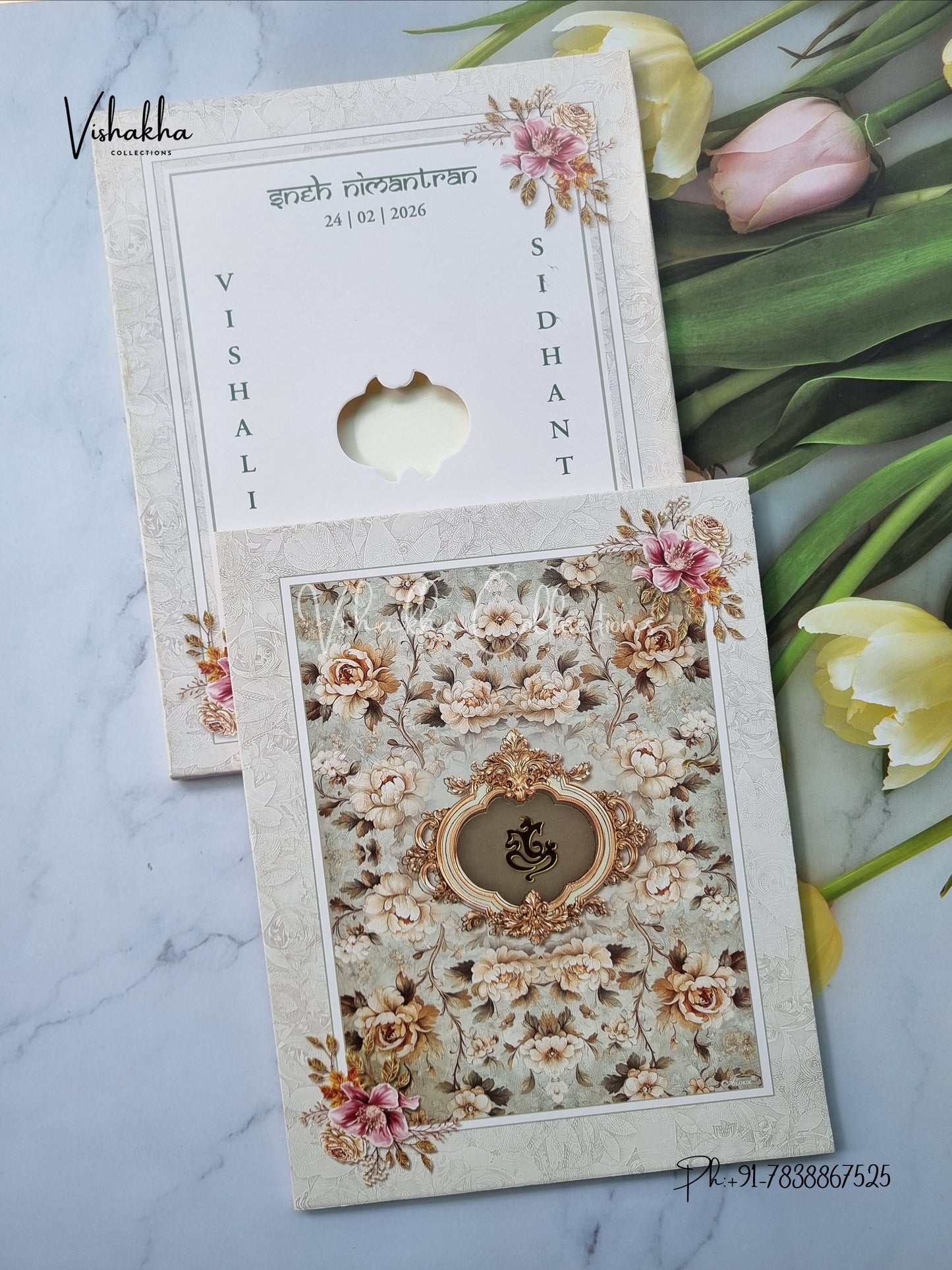 Semi Box Flower Hindu Muslim Christian Sikh invitation Cards ATS-5236