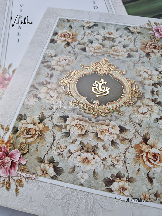 Semi Box Flower Hindu Muslim Christian Sikh invitation Cards ATS-5236