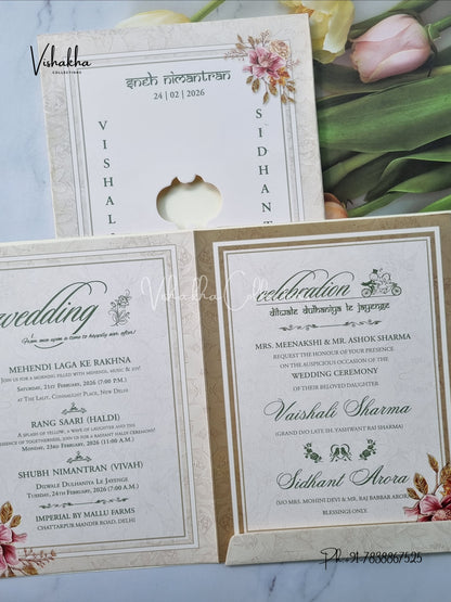 Semi Box Flower Hindu Muslim Christian Sikh invitation Cards ATS-5236