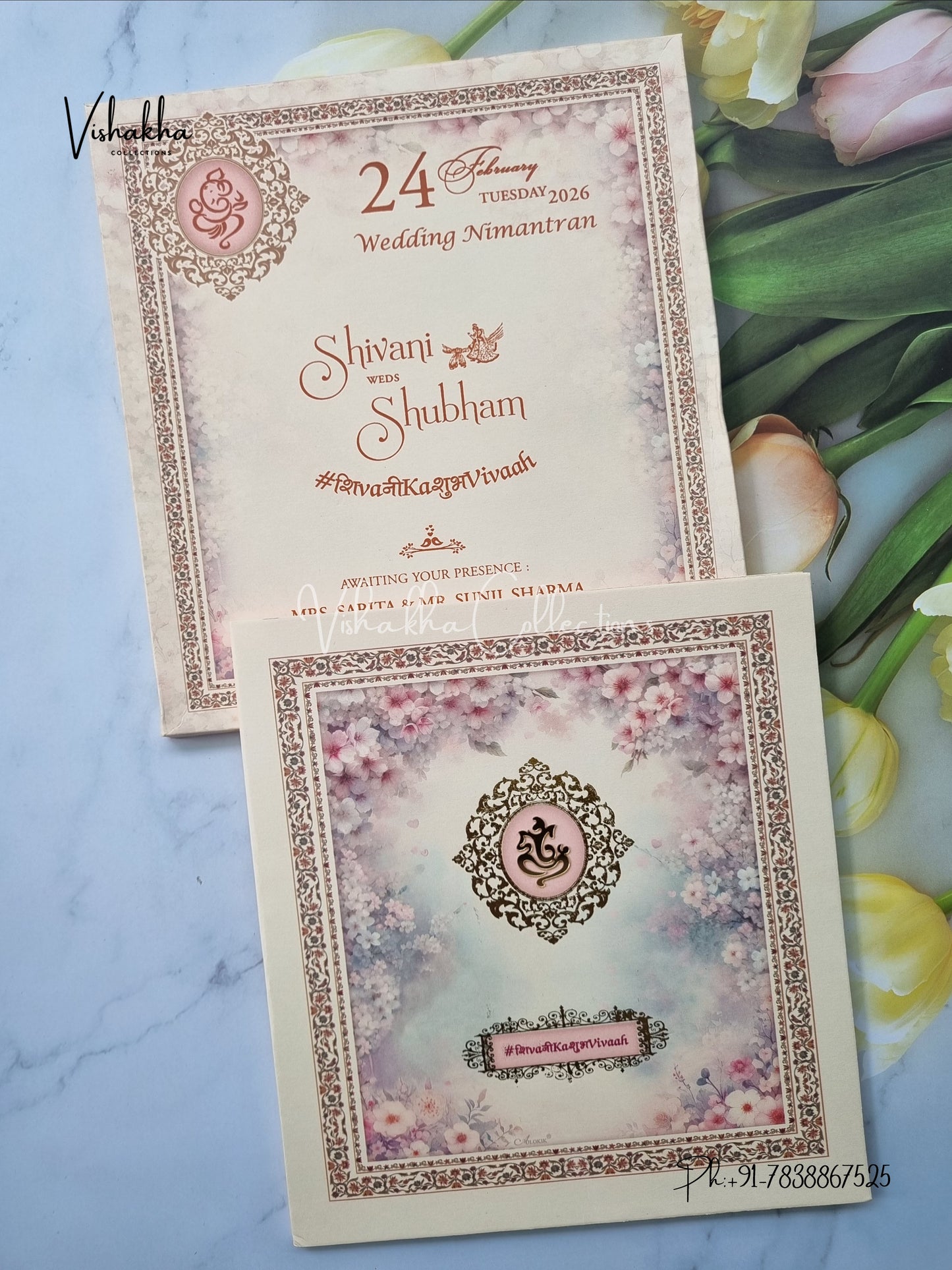 Semi Box Flower Hindu Muslim Christian Sikh invitation Cards ATS-5249