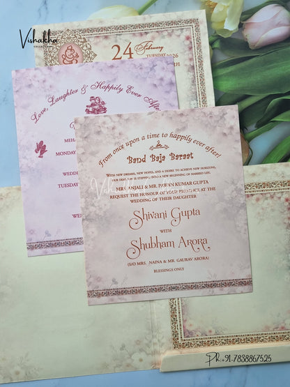 Semi Box Flower Hindu Muslim Christian Sikh invitation Cards ATS-5249