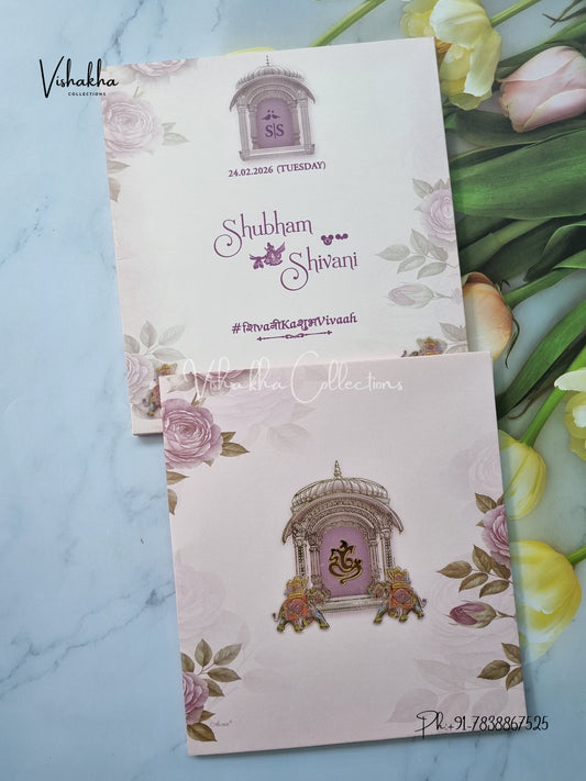 Semi Box Hathi Flower Hindu Sikh invitation Cards ATS-5251