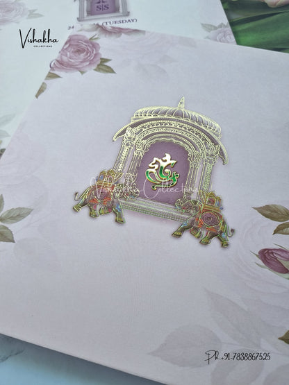 Semi Box Hathi Flower Hindu Sikh invitation Cards ATS-5251