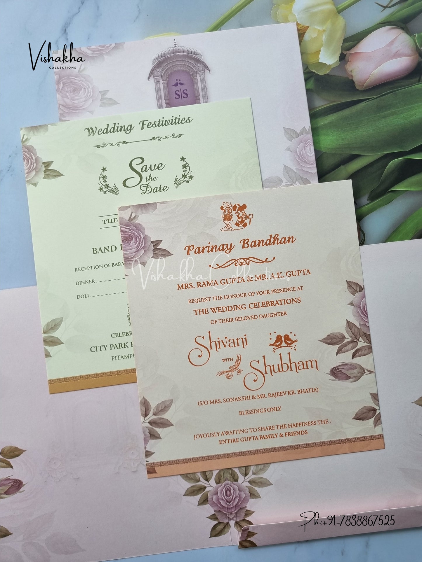 Semi Box Hathi Flower Hindu Sikh invitation Cards ATS-5251