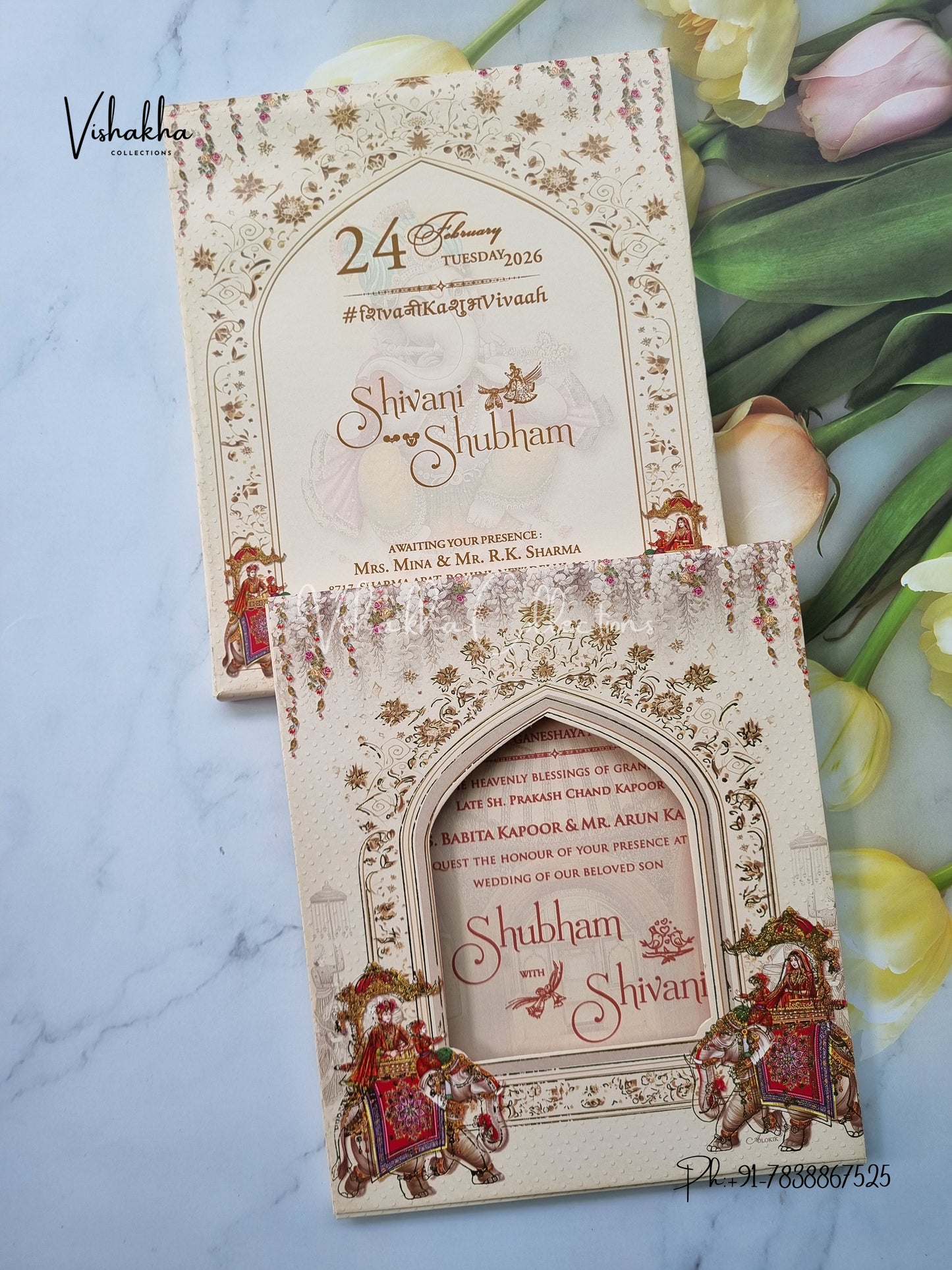 Semi Box Hathi Dulah Dulhan Hindu Sikh invitation Cards ATS-5264