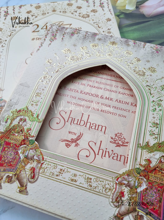 Semi Box Hathi Dulah Dulhan Hindu Sikh invitation Cards ATS-5264