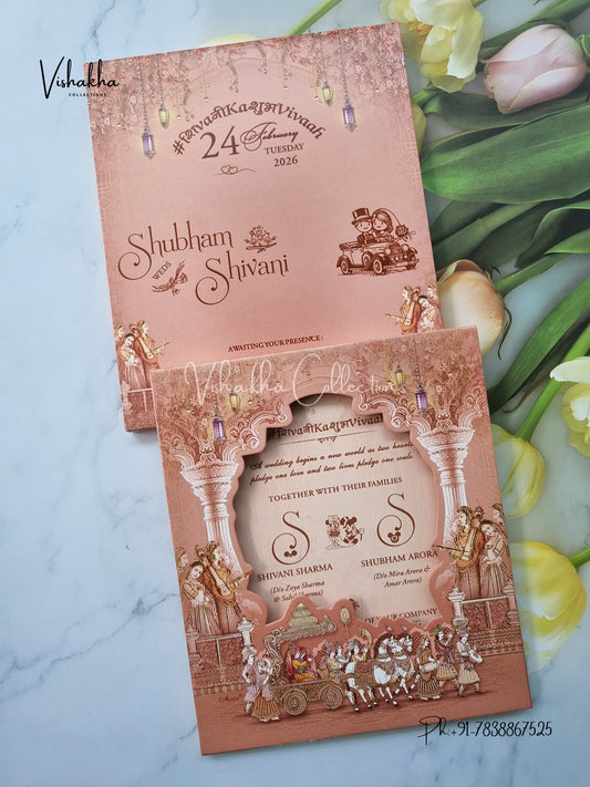 Barat Semi Box Hindu Sikh invitation Cards ATS-5265