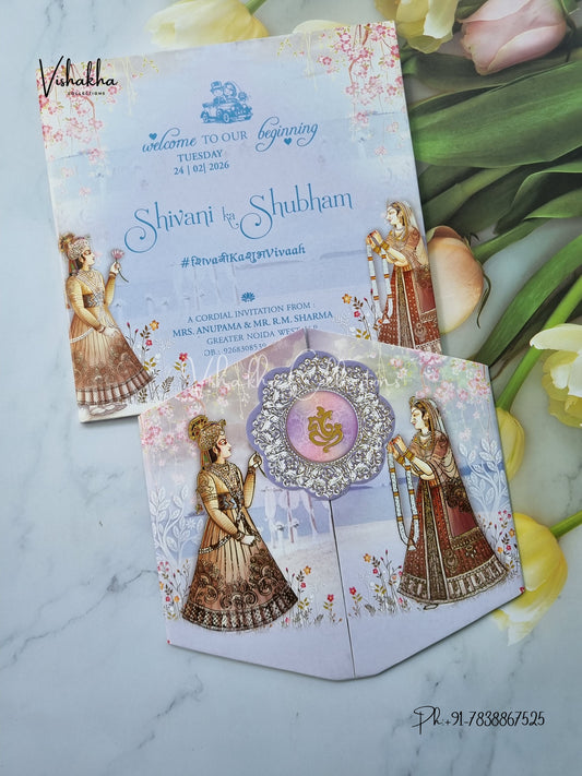 Unique Concept Semi Box Dulah Dulhan Double Door Hindu Sikh invitation Cards ATS-5266