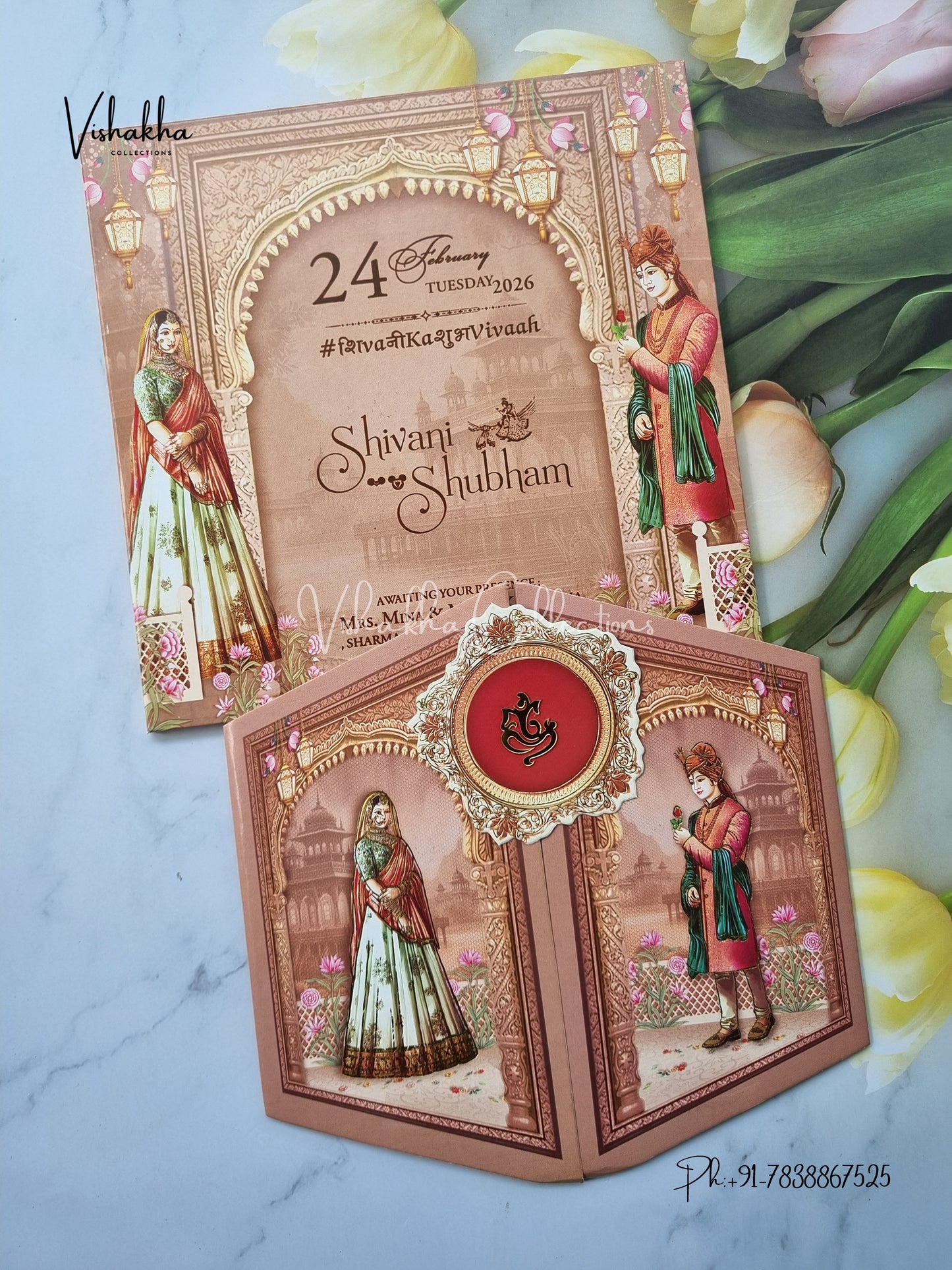 Unique Concept Semi Box Dulah Dulhan Double Door Hindu Sikh invitation Cards ATS-5267