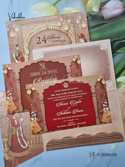 Unique Concept Semi Box Dulah Dulhan Double Door Hindu Sikh invitation Cards ATS-5267