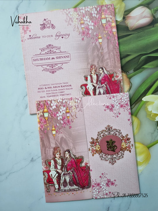 Semi Box Dulah Dulhan Double Door Hindu Sikh invitation Cards ATS-5268