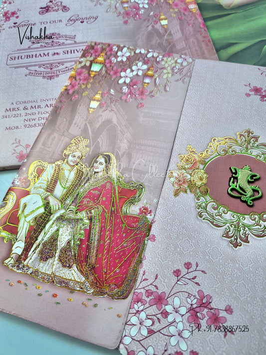 Semi Box Dulah Dulhan Double Door Hindu Sikh invitation Cards ATS-5268