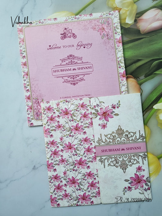 Semi Box Flower Double Door Hindu Muslim Christian Sikh invitation Cards ATS-5269