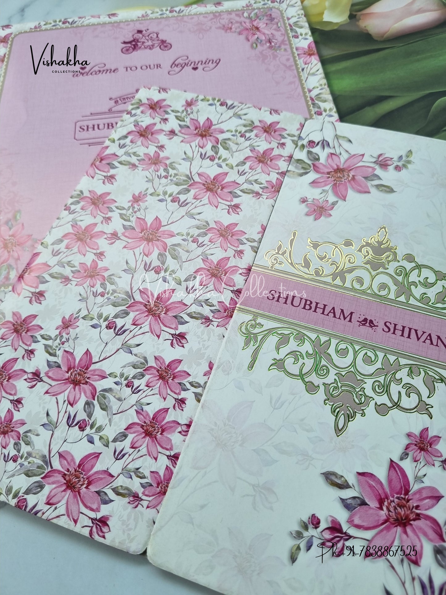 Semi Box Flower Double Door Hindu Muslim Christian Sikh invitation Cards ATS-5269