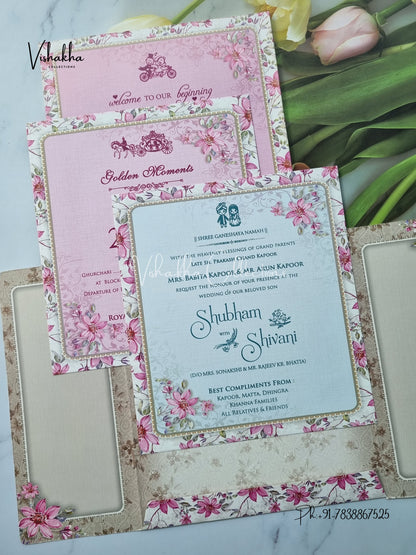 Semi Box Flower Double Door Hindu Muslim Christian Sikh invitation Cards ATS-5269