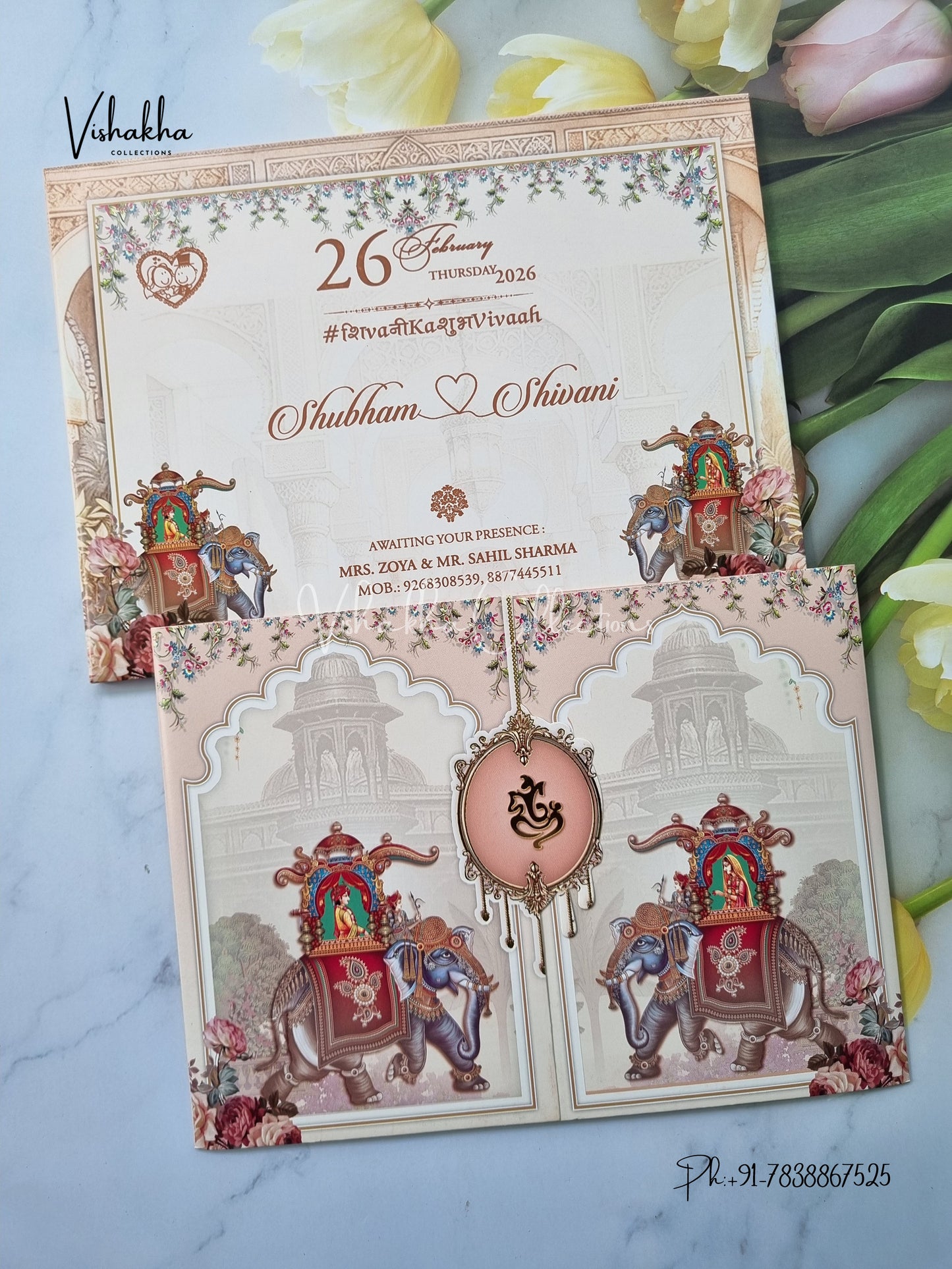 Semi Box Hathi Dulah Dulhan Hindu Sikh invitation Cards ATS-5270