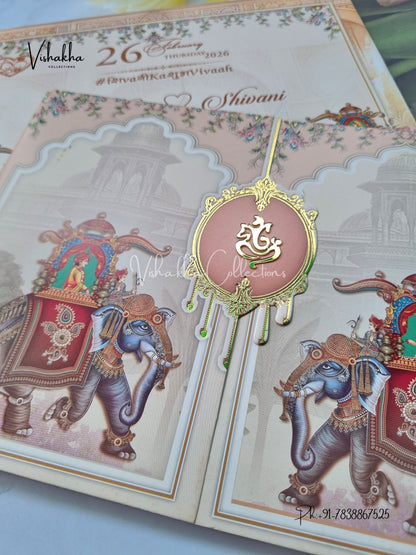 Semi Box Hathi Dulah Dulhan Hindu Sikh invitation Cards ATS-5270