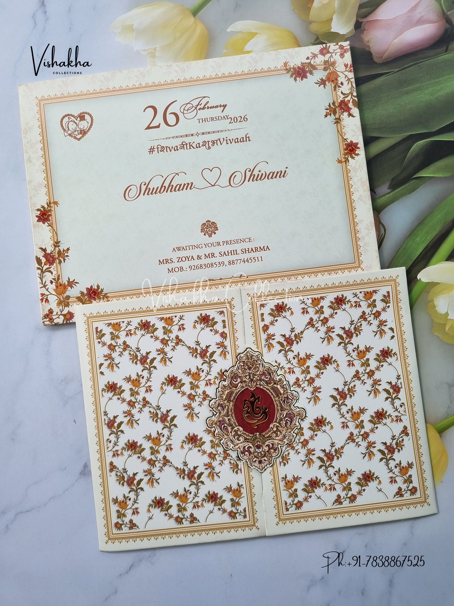 Semi Box Flower Double Door Hindu Muslim Christian Sikh invitation Cards ATS-5271