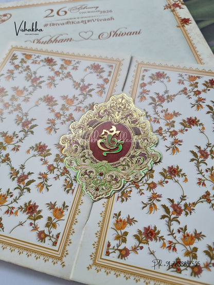 Semi Box Flower Double Door Hindu Muslim Christian Sikh invitation Cards ATS-5271