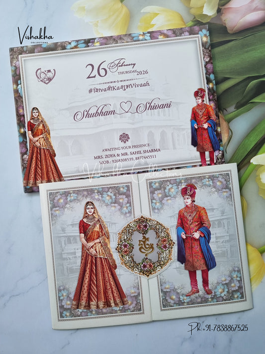 Semi Box Dulah Dulhan Double Door Hindu Sikh invitation Cards ATS-5272