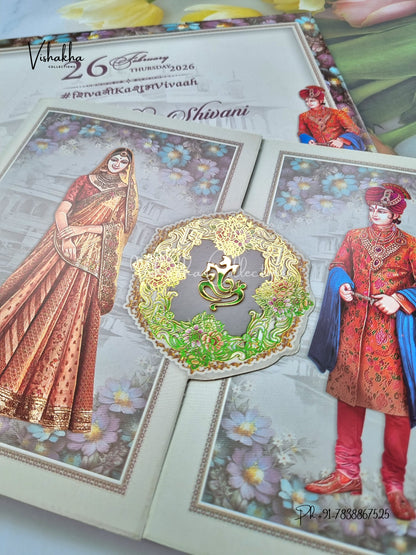 Semi Box Dulah Dulhan Double Door Hindu Sikh invitation Cards ATS-5272