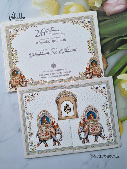 Semi Box Hathi Dulah Dulhan Hindu Sikh invitation Cards ATS-5273