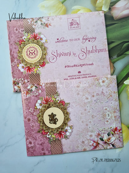 Semi Box Flower Double Door Hindu Muslim Christian Sikh invitation Cards ATS-5284