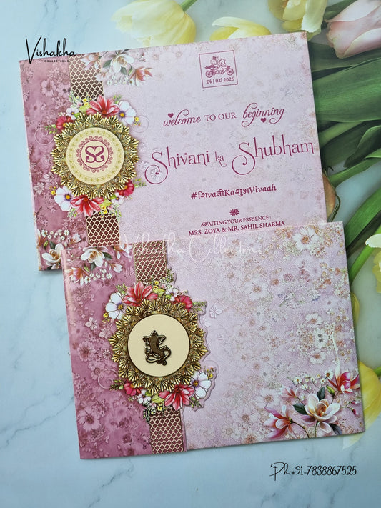 Semi Box Flower Double Door Hindu Muslim Christian Sikh invitation Cards ATS-5284