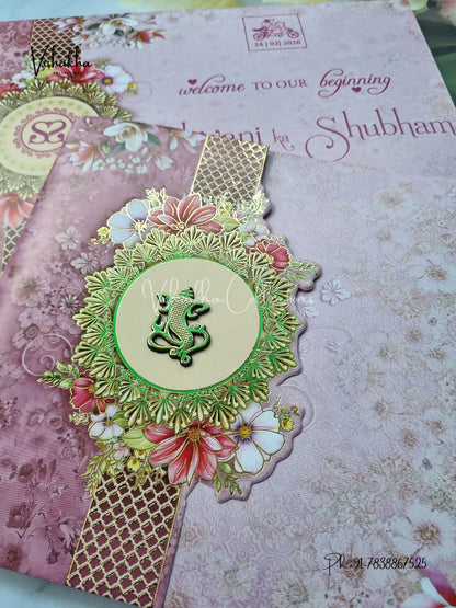 Semi Box Flower Double Door Hindu Muslim Christian Sikh invitation Cards ATS-5284