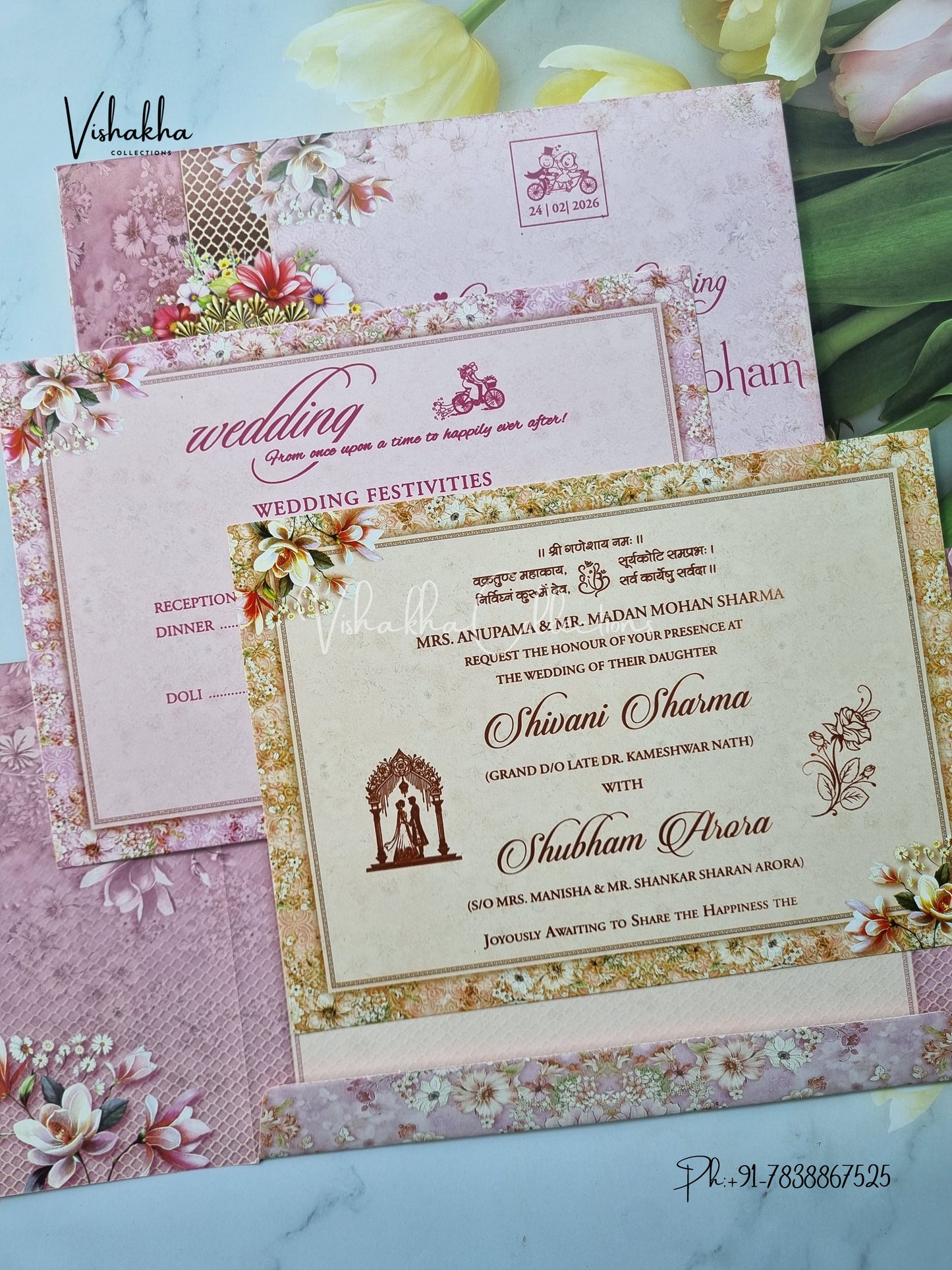 Semi Box Flower Double Door Hindu Muslim Christian Sikh invitation Cards ATS-5284