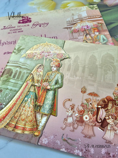 Barat Semi Box Hathi Dulah Dulhan Hindu Sikh invitation Cards ATS-7285