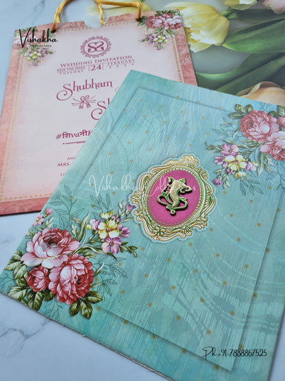 Flower Hindu Muslim Christian Sikh Carry Bag invitation Cards ATS-9109