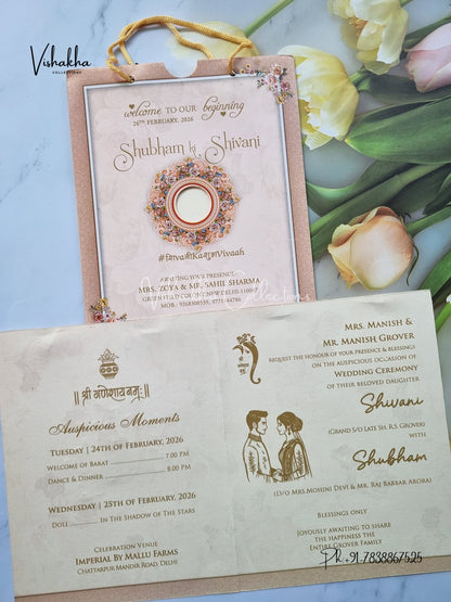 Flower Hindu Muslim Christian Sikh Carry Bag invitation Cards ATS-9274