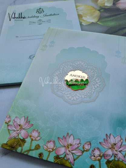 Lotus Flower Hindu Muslim Christian Sikh Padded Colored invitation Cards CC-3622