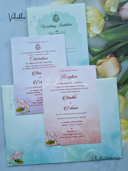 Lotus Flower Hindu Muslim Christian Sikh Padded Colored invitation Cards CC-3622