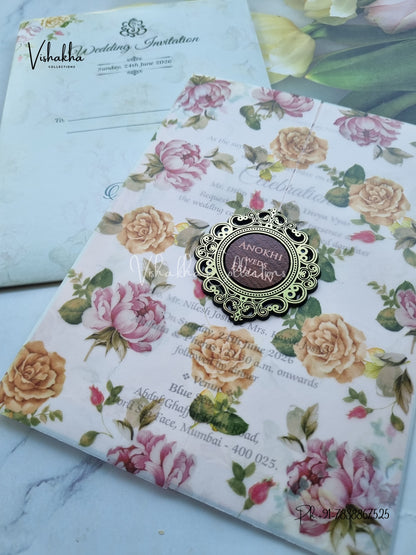 Flower Double Door Hindu Muslim Christian Sikh Vellum Paper Colored invitation Cards CC-3634