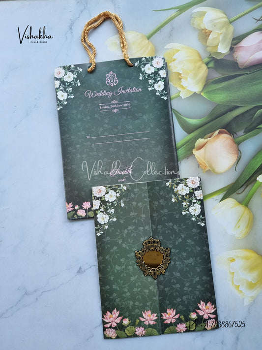Flower Double Door Hindu Muslim Christian Sikh Carry Bag Colored invitation Cards CC-3649
