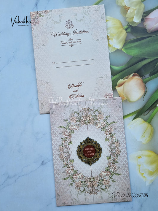 Flower Double Door Hindu Muslim Christian Sikh Colored invitation Cards CC-3650