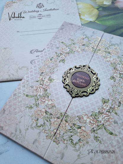 Flower Double Door Hindu Muslim Christian Sikh Colored invitation Cards CC-3650