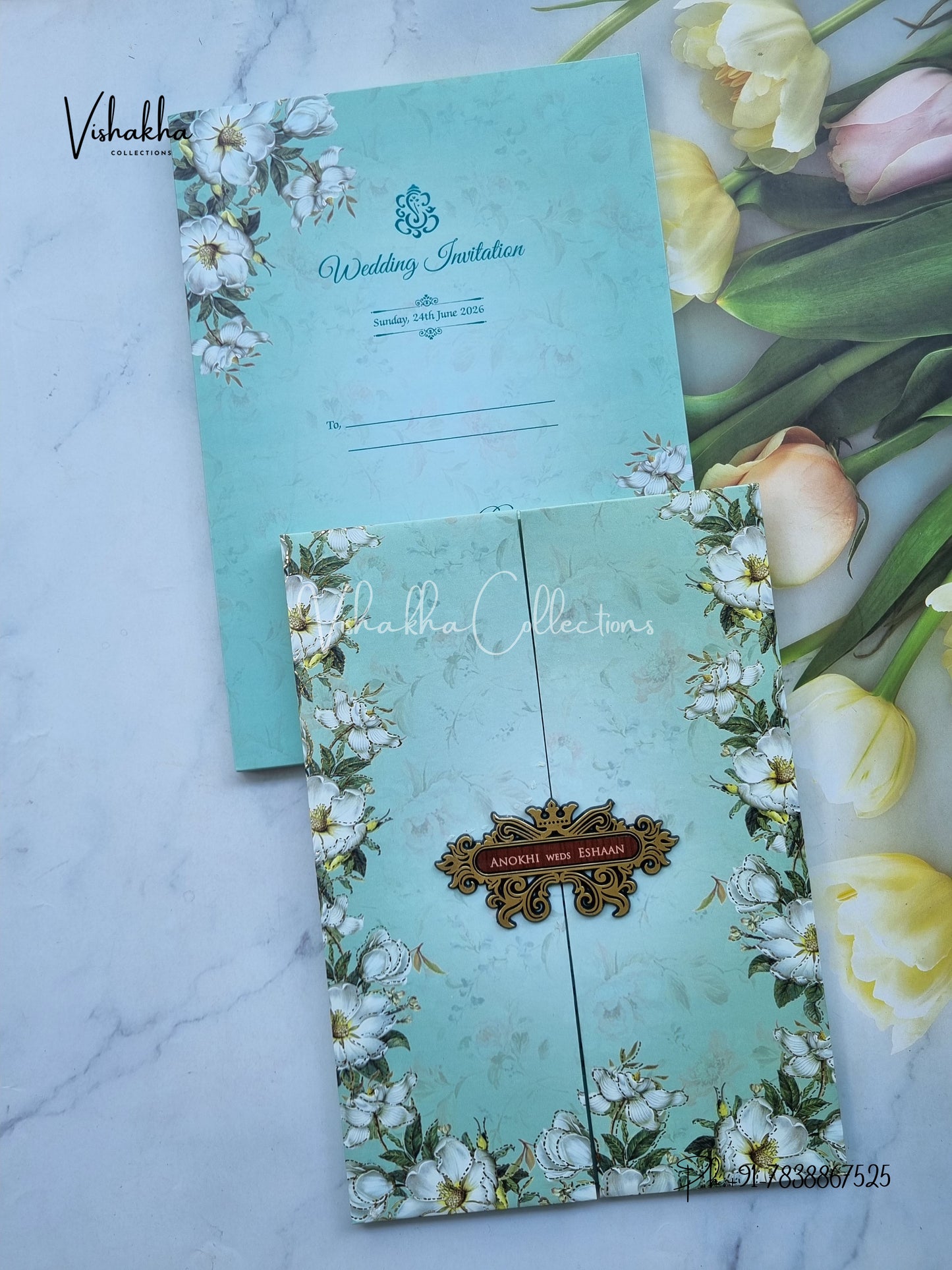 Flower Double Door Hindu Muslim Christian Sikh Padded Colored invitation Cards CC-3659