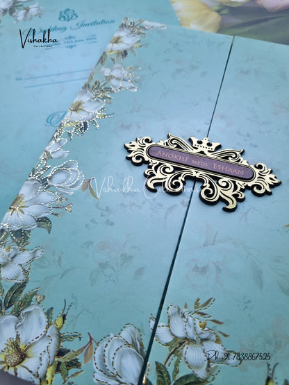 Flower Double Door Hindu Muslim Christian Sikh Padded Colored invitation Cards CC-3659