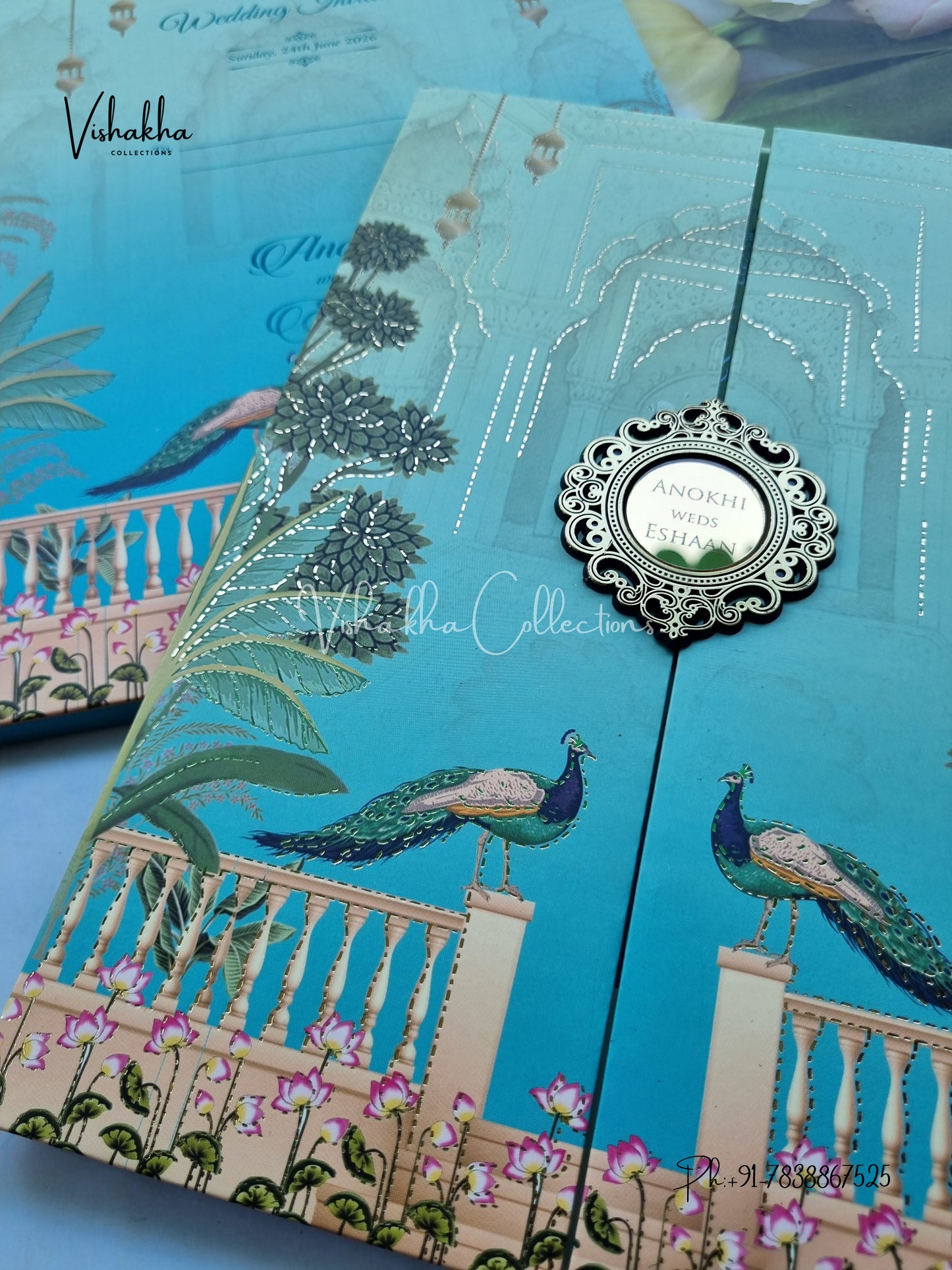 Peacock Double Door Hindu Sikh Padded Colored invitation Cards CC-3660